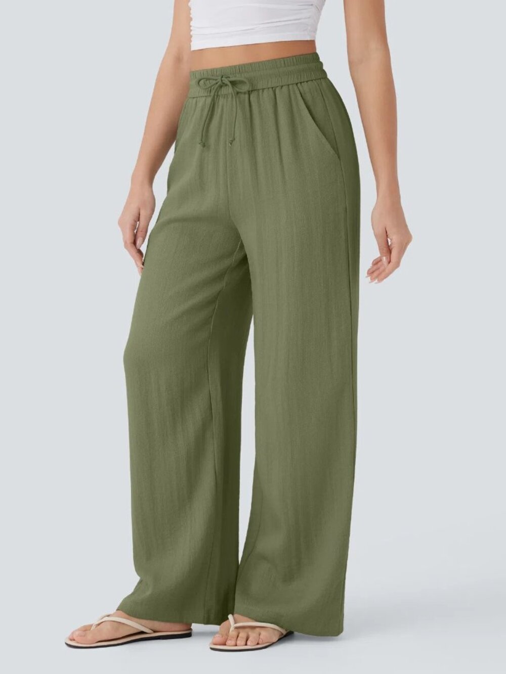 NWT Halara High Waisted Drawstring Wide Leg Linen-Feel Pants Size Medium